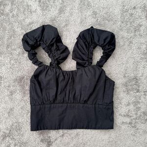 Abercrombie & Fitch black puff sleeve crop top